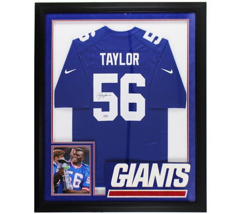 Lawrence Taylor Signed New York Giants LED Framed Nike Game Blue NFL Jersey