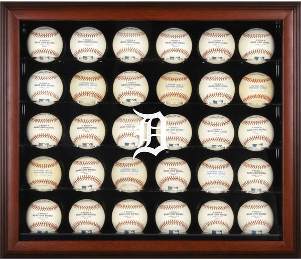 Tigers Logo Mahogany Framed 30-Ball Display Case - Fanatics
