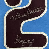 FRAMED Autographed/Signed STEVE CARLTON 33x42 Lefty Retro Blue Jersey JSA COA