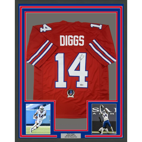 FRAMED Autographed/Signed STEFON DIGGS 33x42 Buffalo Red Football Jersey BAS COA