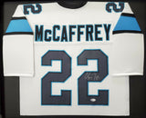 PANTHERS CHRISTIAN MCCAFFREY AUTOGRAPHED FRAMED WHITE JERSEY BECKETT 191182