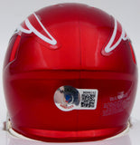 Mac Jones Autographed Patriots Flash Red Mini Helmet (Damaged) Beckett WS86312