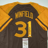 Autographed/Signed DAVE WINFIELD San Diego Brown Baseball Jersey JSA COA Auto
