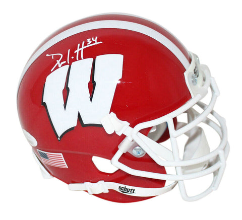 Derek Watt Signed Wisconsin Badgers Red Schutt Mini Helmet Beckett 34980