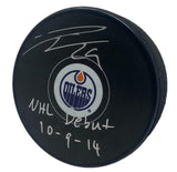 LEON DRAISAITL Autographed "NHL Debut 10-9-14" Edmonton Oilers Puck FANATICS