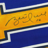 Framed Autographed/Signed Brett Hull 33x42 St. Louis Blue Hockey Jersey JSA COA