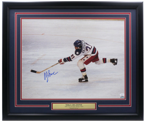 Mike Eruzione Signed Framed 16x20 1980 USA Team Hockey Photo JSA