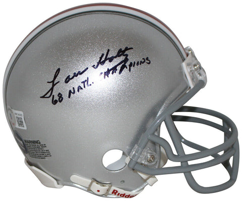 Lou Holtz Autographed Ohio State Buckeyes Mini Helmet 68 Champs BAS 32552