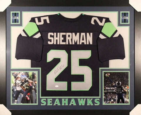 Richard Sherman Signed Seattle Seahawks 35" x 43" Custom Framed Jersey (JSA COA)