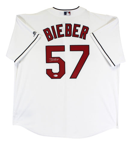 Indians Shane Bieber Authentic Signed White Majestic Cool Base Jersey BAS Wit