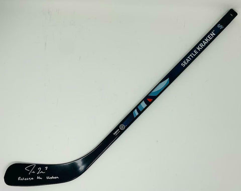 JORDAN EBERLE Autographed "Release The Kraken" Mini Hockey Stick FANATICS