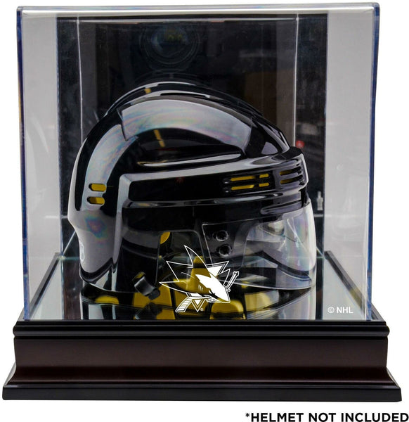 San Jose Sharks Mahogany Logo Mini Helmet Display Case
