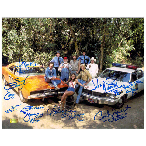 The Dukes of Hazzard Cast Autographed 11x14 General Lee Photo