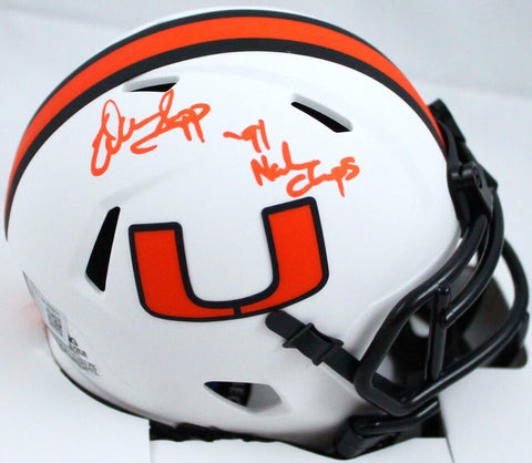 Warren Sapp Signed Miami Hurricanes Lunar Speed Mini Helmet w/Insc.-BeckettWHolo