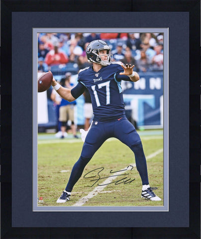 Frmd Ryan Tannehill Tennessee Titans Signed 16" x 20" Navy Jersey Passing Photo