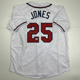Autographed/Signed ANDRUW JONES Atlanta White Baseball Jersey JSA COA Auto