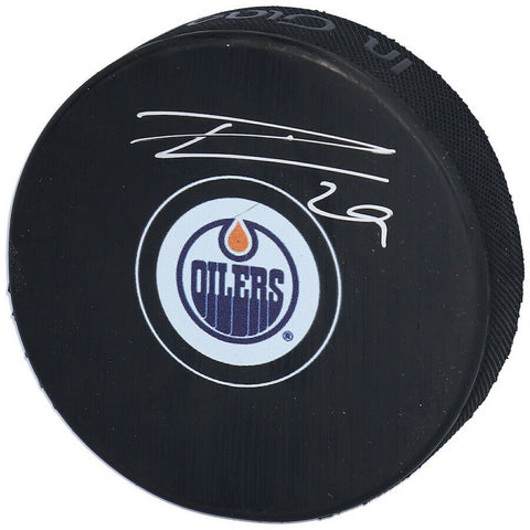 LEON DRAISAITL Autographed Edmonton Oilers Puck FANATICS