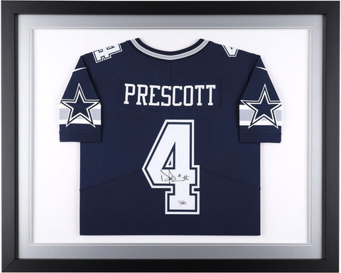 Dak Prescott Dallas Cowboys Framed Autographed Blue Nike Jersey