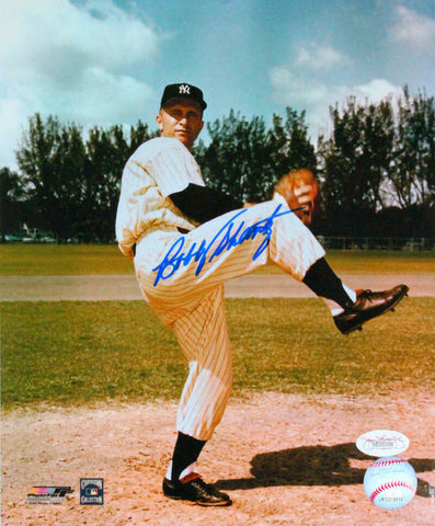 Bobby Shantz Autographed New York Yankees 8x10 Pitching Photo- JSA *Blue