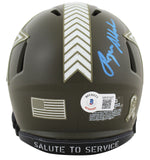 Cowboys Roger Staubach Signed Salute To Service Speed Mini Helmet BAS Witnessed