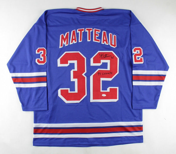 Stephane Matteau Signed New York Rangers Jersey Inscribed 94 SC Champs –