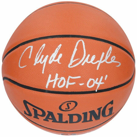 CLYDE DREXLER Autographed "HOF '04" Houston Rockets Spalding Basketball FANATICS