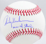 Rickey Henderson Autographed Rawlings OML Baseball w/Man of Steal-Beckett W Holo