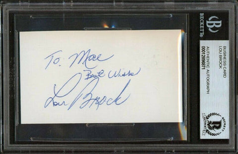 Cardinals Lou Brock "Best Wishes" Authentic Signed Business Card BAS Slabbed