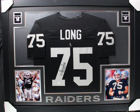 Howie Long Autographed/Signed Pro Style Framed Black XL Jersey Beckett 35347