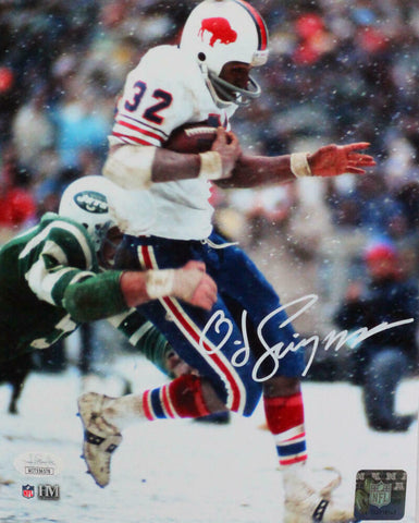 OJ Simpson Autographed Bills Breaking Tackle In Snow 8x10 HM Photo- JSA W *White