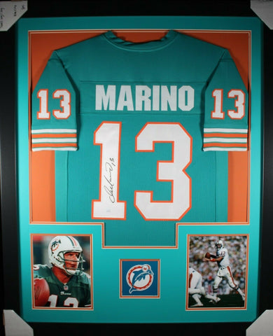 DAN MARINO (Dolphins teal TOWER) Signed Autographed Framed Jersey JSA