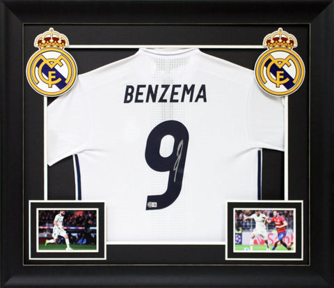 Real Madrid Karim Benzema Authentic Signed White Adidas Framed Jersey BAS