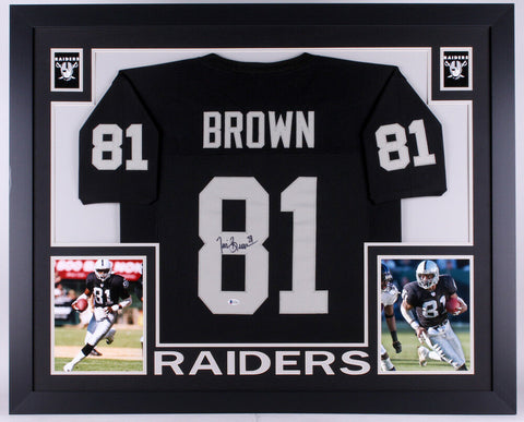 Tim Brown Signed Oakland Raiders 35x43 Framed Jersey (Beckett) W.R. (1988-2003)