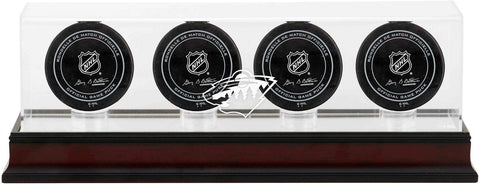Minnesota Wild Mahogany Four Hockey Puck Logo Display Case