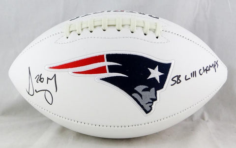 Sony Michel Signed New England Patriots Logo Football w/ SB Champs- Beckett Auth
