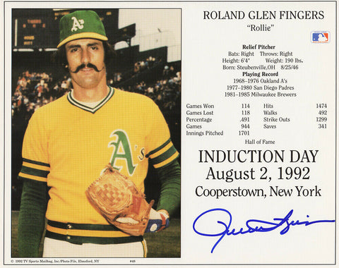 Rollie Fingers Signed Oakland A's Hall of Fame Induction Day 8x10 Photo (SS COA)