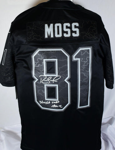 Randy Moss Signed Patriots Nike Black RFLCTV Jersey w/Straight $- Beckett W Holo