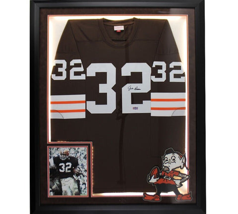 Jim Brown Signed Cleveland Browns Framed Mitchell & Ness Authentic Brown Jersey