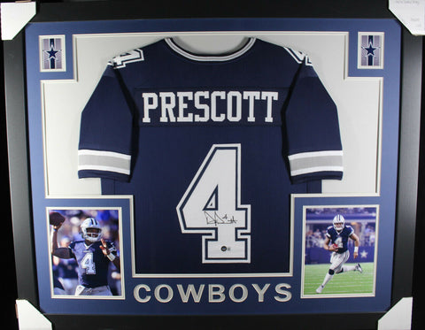 Dak Prescott Autographed/Signed Pro Style Framed Blue XL Jersey Beckett 36191