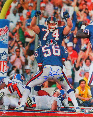 Lawrence Taylor Autographed Giants Elway Sack 16X20 FP Photo HOF- Beckett W*Blue