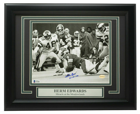 Herm Edwards Signed Framed 8x10 Philadelphia Eagles Football Photo 11-19-78 BAS