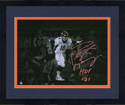 FRMD Peyton Manning Denver Broncos Signed 11x14 Action Photo with "HOF 21" Insc