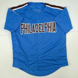 Autographed/Signed MIKE SCHMIDT Philadelphia Retro Blue Baseball Jersey JSA COA