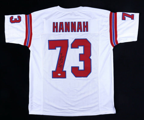 John Hannah Signed Patriots Jersey Insc, HOF 91 (PSA COA) New England 1973-1985