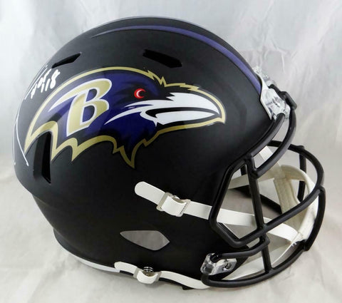 Ray Lewis Autographed Ravens F/S Flat Black Helmet W/ HOF- Beckett Auth *Silver