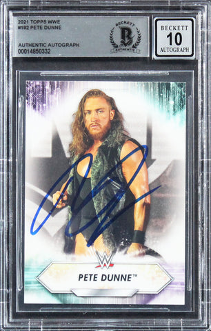 Pete Dunne Signed 2021 Topps WWE #182 Card Auto Graded Gem Mint 10! BAS Slabbed