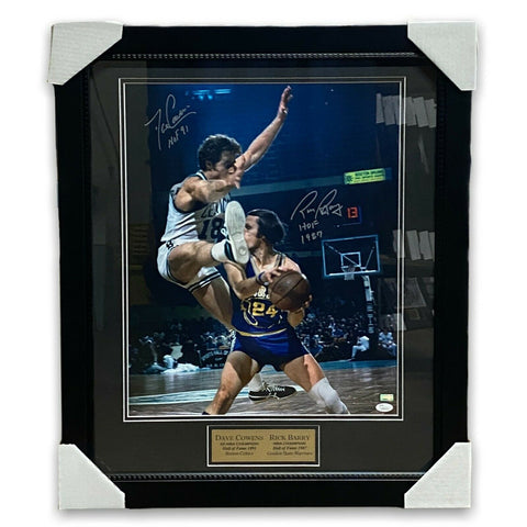 Dave Cowens & Rick Barry Signed Autographed 16x20 Photo Framed to 20x24 JSA