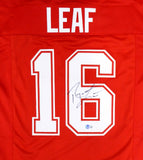 WASHINGTON STATE COUGARS RYAN LEAF AUTOGRAPHED RED JERSEY BECKETT BAS QR 193979