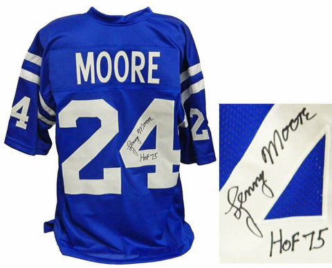 Lenny Moore Signed Blue Throwback Custom Football Jersey w/HOF 75 - SCHWARTZ COA
