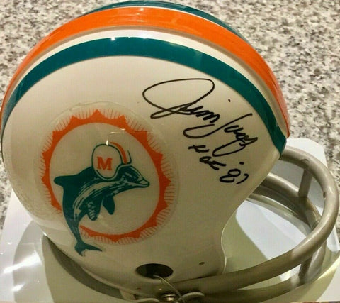 Jim Langer Signed Miami Dolphins Mini Helmet inscribed "HOF 87" (Tristar Holo)